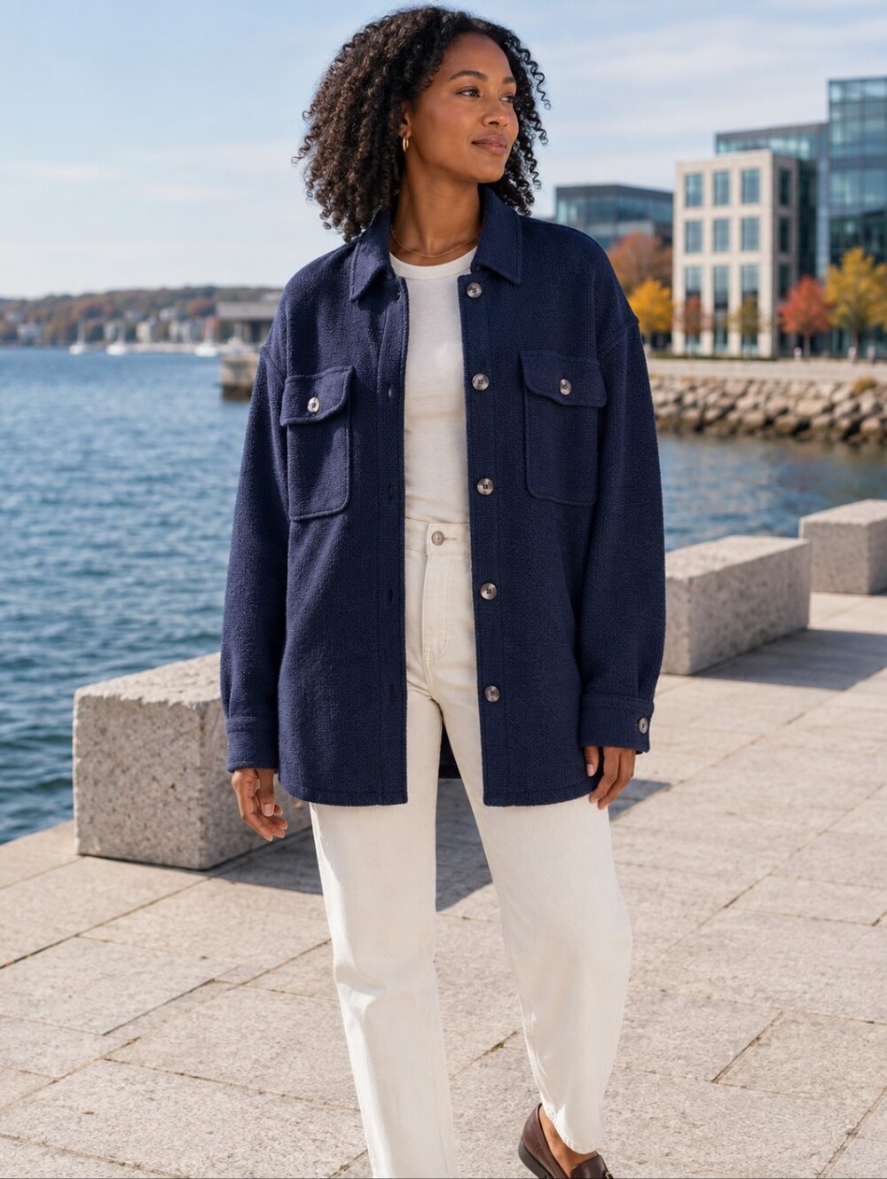 Anthropologie Navy Cotton Knit Oversized Shacket Shirt Jacket L